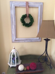 boxwood wreath with burlap ribbon