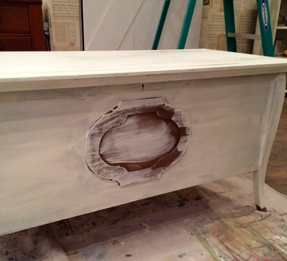 Cedar Chest being painted in Annie Sloan Old White