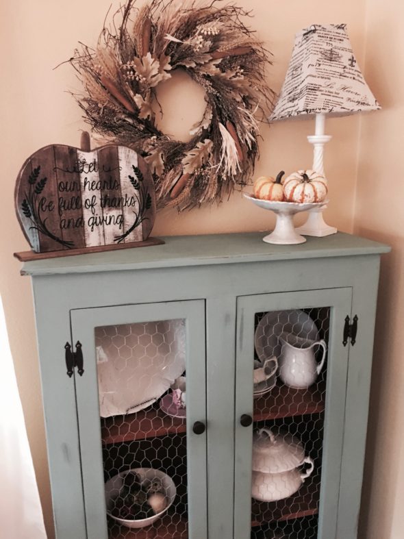 Cabinet with Ironstone decorated with fall items
